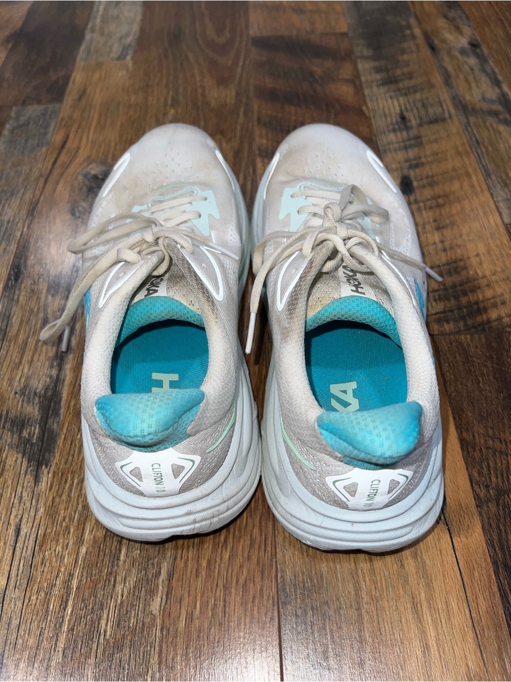 Hoka Women’s Beige Sneakers with Aqua Lining - Picture 2 of 6